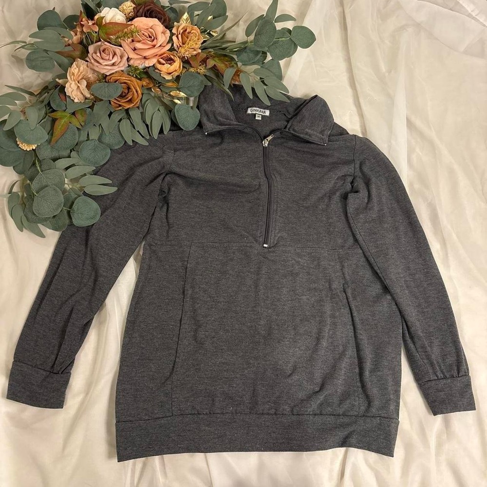 GINKANA Maternity Long Sleeve Hoodie Half Zipper Casual Maternity Tops